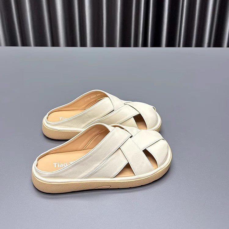 Damen trendige Clogs mit kreuzverzierten Riemen und weichem Innenfutter R&B