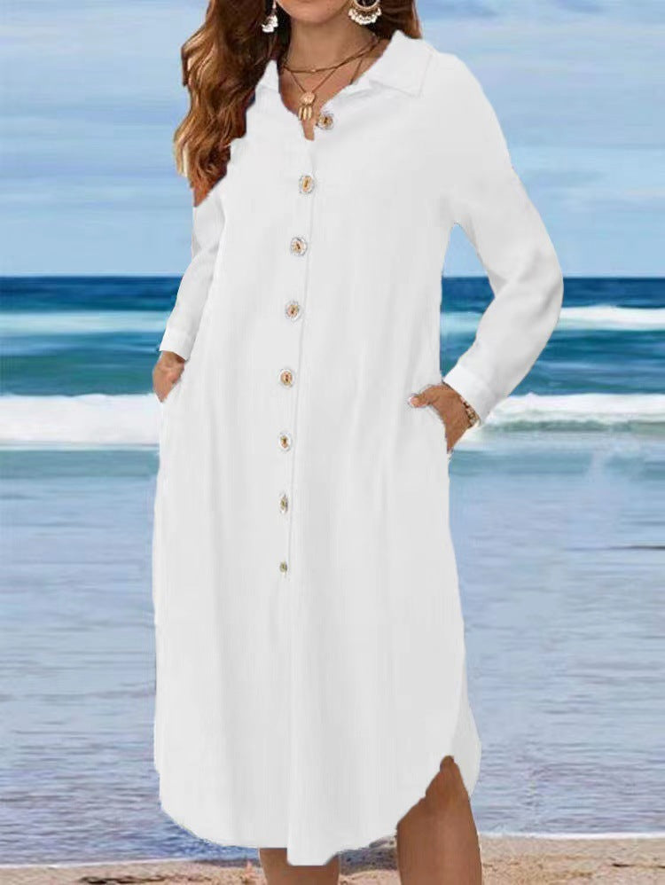 Damen Hemdblusenkleid mit Knopfdetail und schwingendem Saum R&B