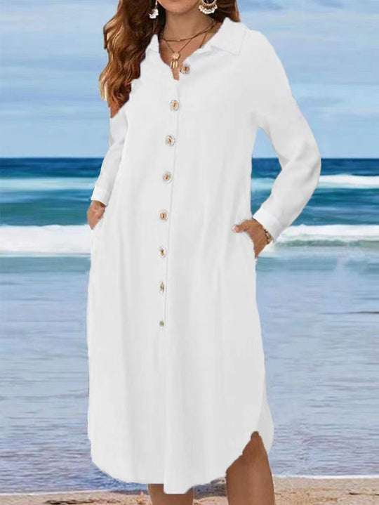 Damen Hemdblusenkleid mit Knopfdetail und schwingendem Saum R&B