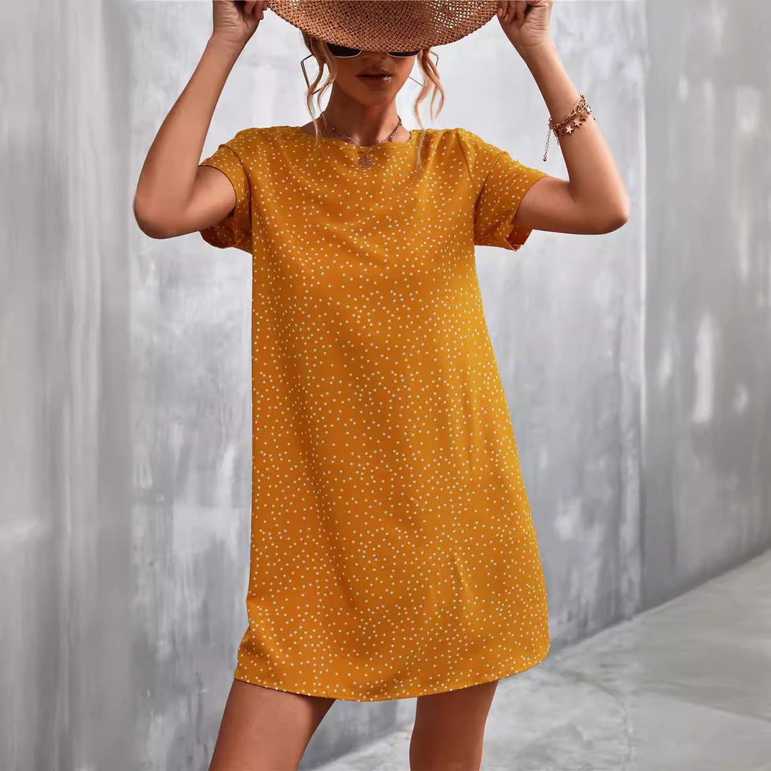 Damen lässiges Polka-Dot Kleid mit kurzem Arm und bequemem Schnitt R&B