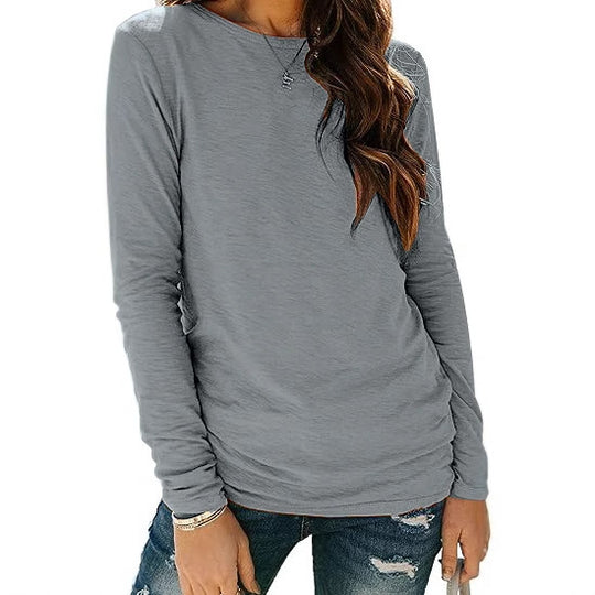 Damen lässiges Longsleeve-Shirt mit dekorativem Raffung R&B