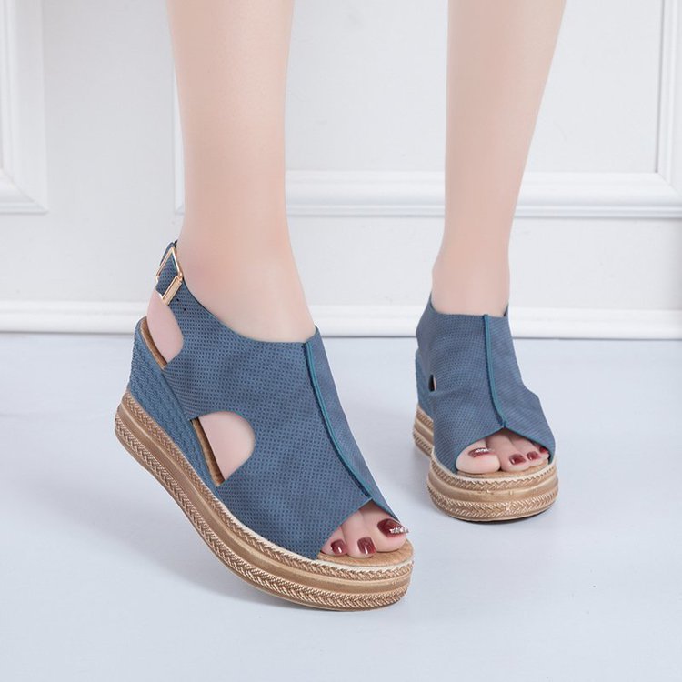 Damen Elegante Keil-Sandalen mit offenem Zehenbereich und verstellbarem Riemen R&B
