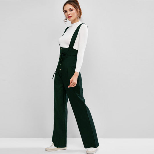 Damen Hochwertiger Jumpsuit mit blickdichten Trägern und Knopfdetail R&B