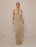 Damen Glamouröses Abendkleid mit tiefem V-Ausschnitt und eleganter Drapierung R&B