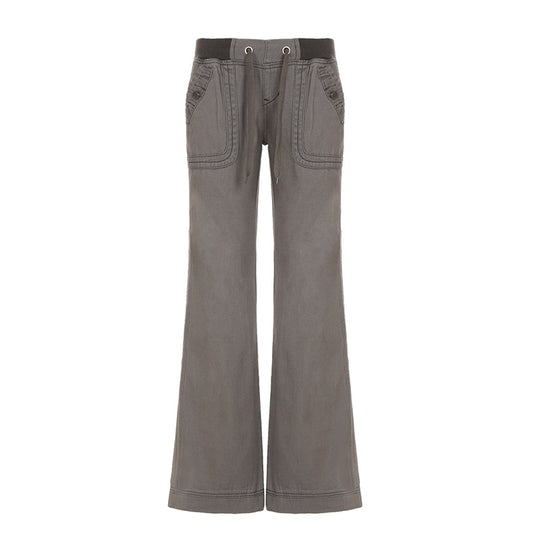 Damen lässige Flared Jeanshose mit hohem Bund und weitem Bein R&B