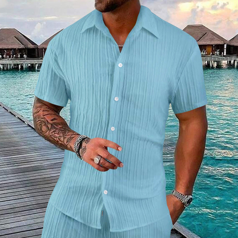 Herren Kurzarm-Hemd mit strukturiertem Design und modernen Knopfdetails R&B