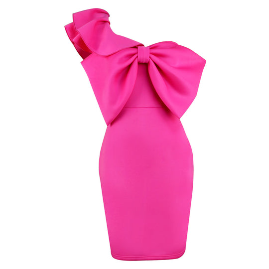 Damen figurbetontes Kleid mit großem Schleifenakzent R&B