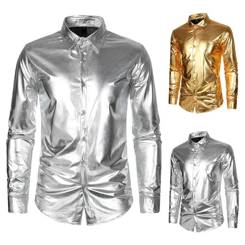 Herren Glamouröses Metallic-Oberhemd R&B