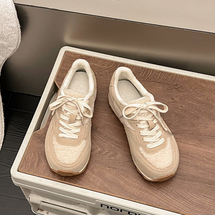 Damen sportliche Sneaker mit kuscheligem Fellkragen und rutschfester Gummisohle R&B