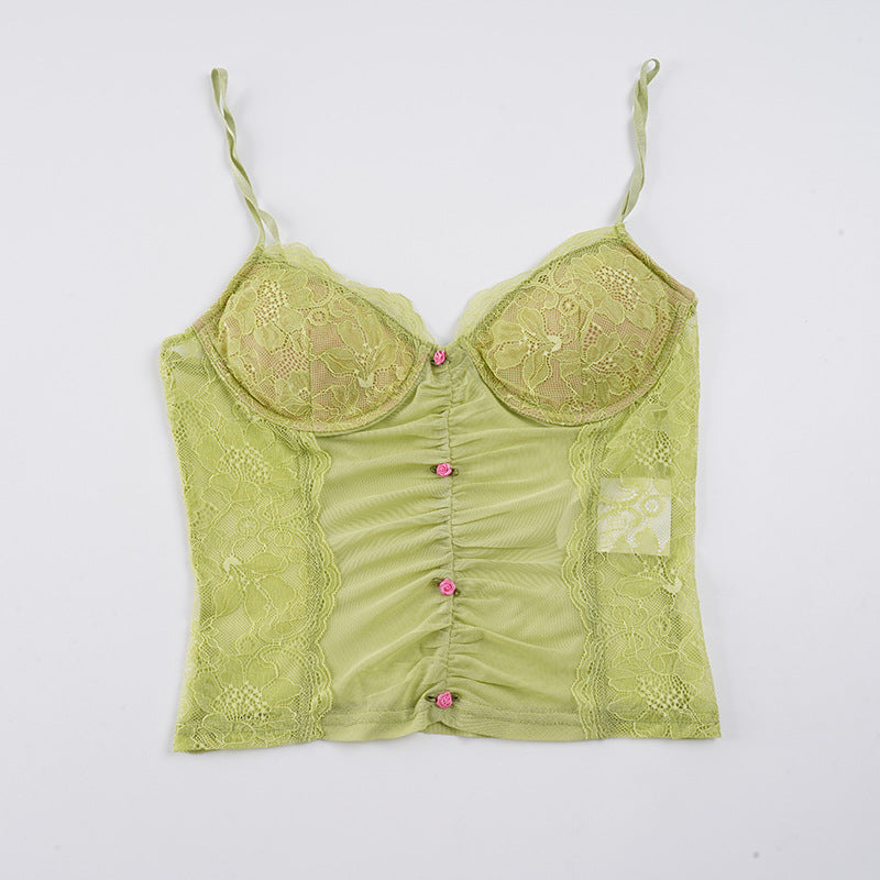 Damen Spitzentop mit raffinierten Knopfdetails R&B