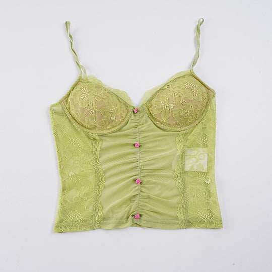 Damen Spitzentop mit raffinierten Knopfdetails R&B