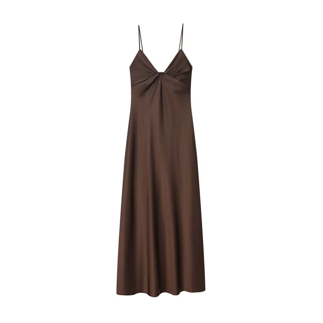 Damen Maxikleid mit elegantem Wasserfallausschnitt und zarter Drapierung R&B
