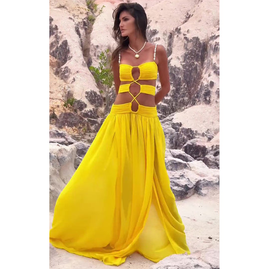 Damen Maxikleid mit einzigartigem Cut-Out Design R&B