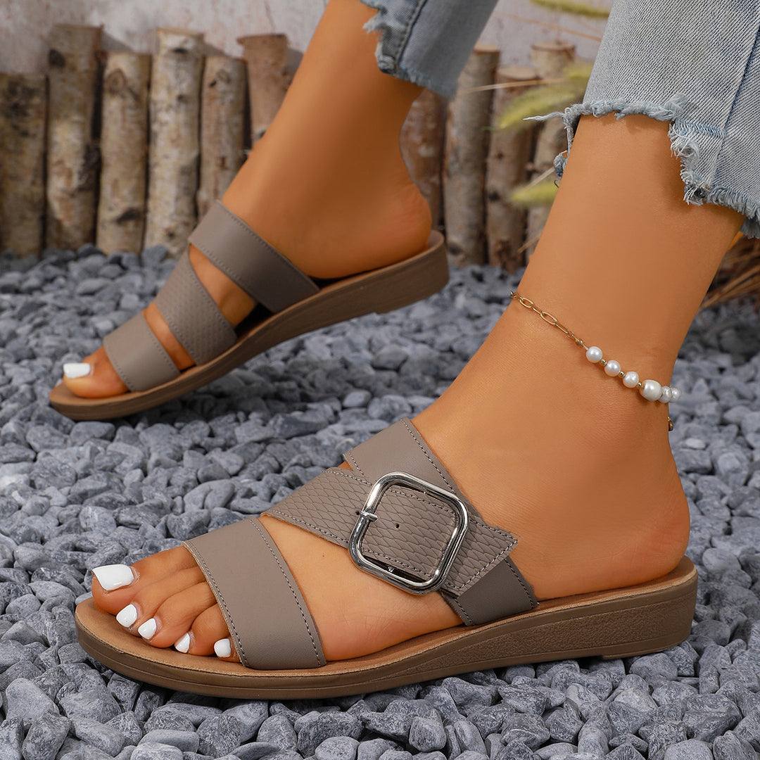 Damen Komfortable Riemchen-Sandalen mit dekorativem Schnallenverschluss R&B