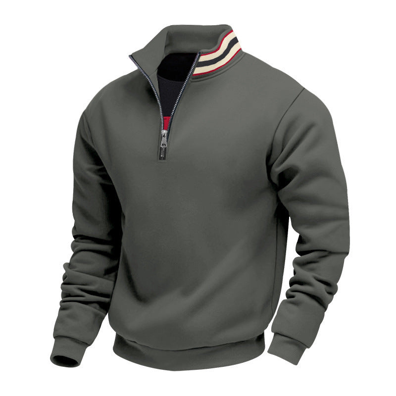 Herren nan Halbzip-Sweatshirt mit sportivem Ringkragen und weichem Fleece-Innenfutter R&B