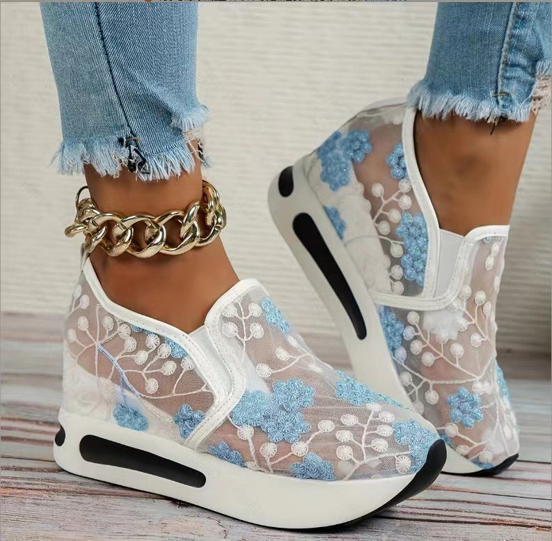 Damen Komfortable Sneaker mit floralem Stickmuster und rutschfester Sohle R&B