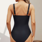 Damen Eleganter Einteiler Badeanzug mit dekorativen Raffungen R&B