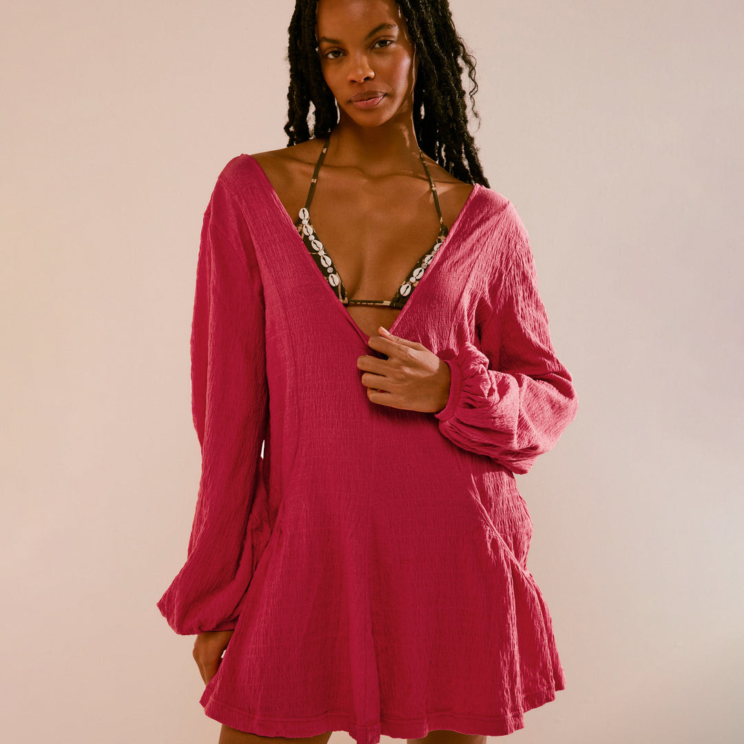 Damen lässiges Wickelkleid mit tiefem V-Ausschnitt und ärmellosem Design R&B