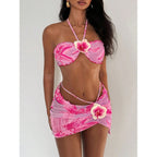 Damen Bandeau-Bikini mit floralem Design und Wickelrock R&B