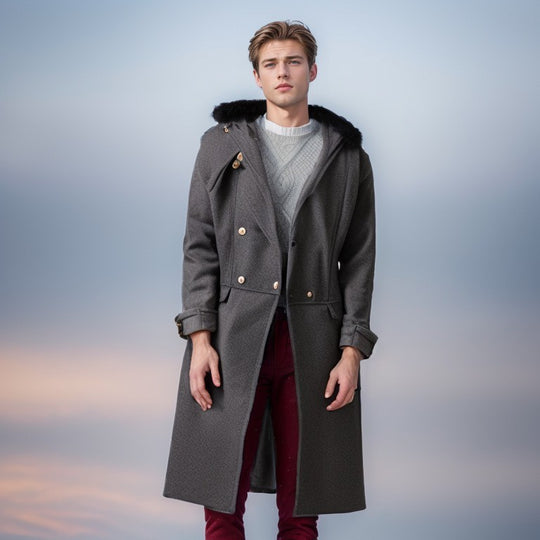 Herren elegante Wolljacke mit kunstfellkragen R&B