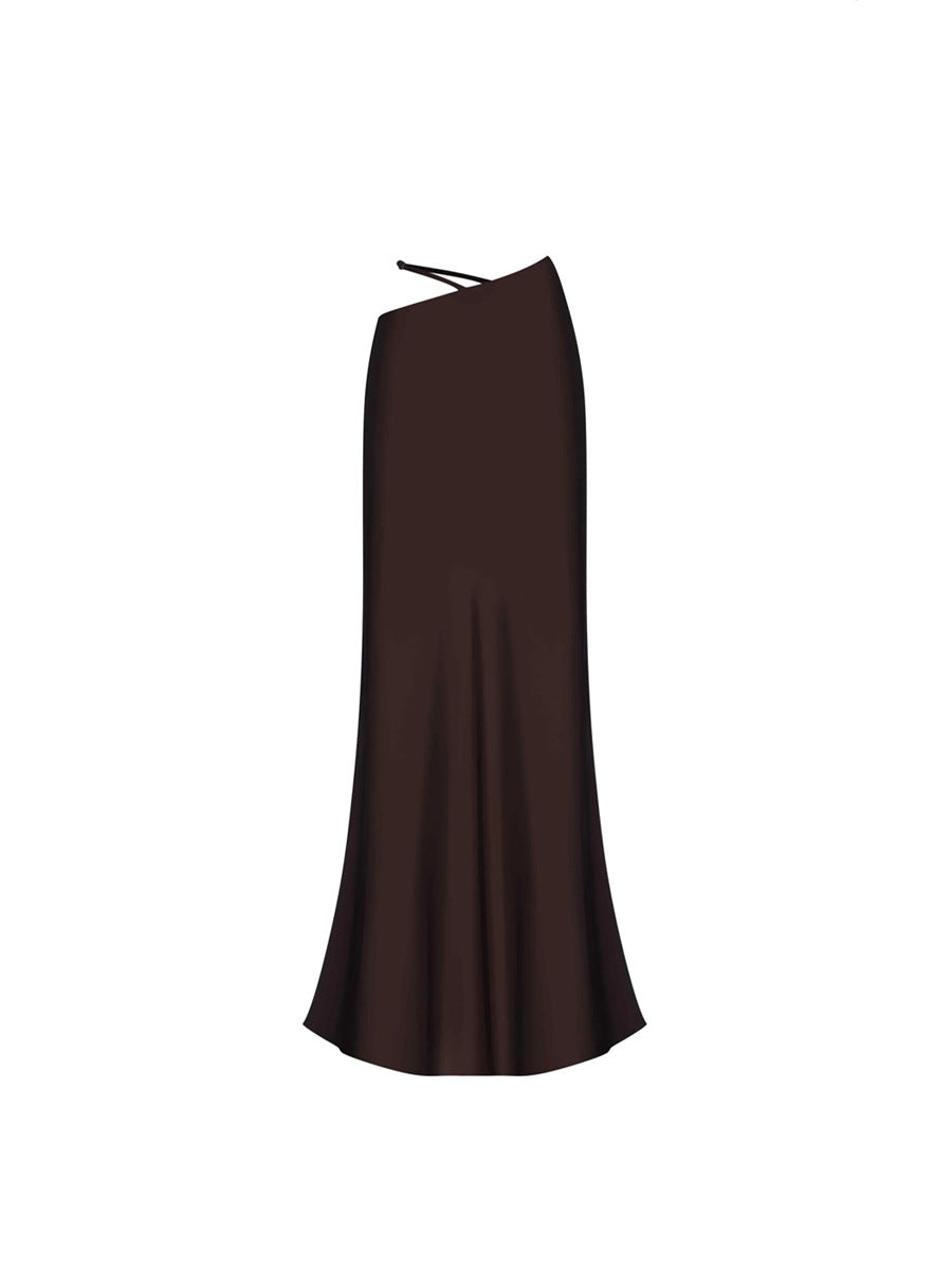 Damen Elegantes Maxikleid mit schulterfreiem Design und seidigem Finish R&B