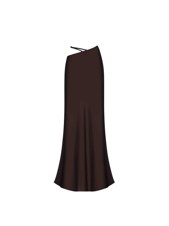Damen Elegantes Maxikleid mit schulterfreiem Design und seidigem Finish R&B