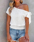 Damen Off-Shoulder Bluse mit voluminösen Ärmeln und Rüschen R&B