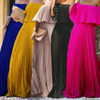 Damen Maxikleid mit asymmetrischem Plisseefall und schulterfreiem Design R&B