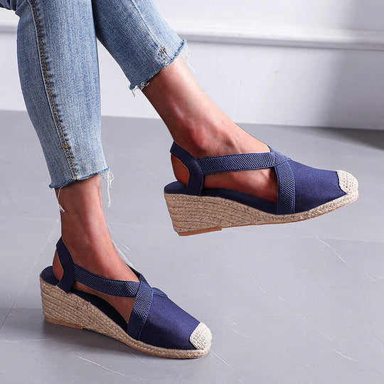 Damen Espadrilles mit elastischen Trägern und Keilabsatz R&B