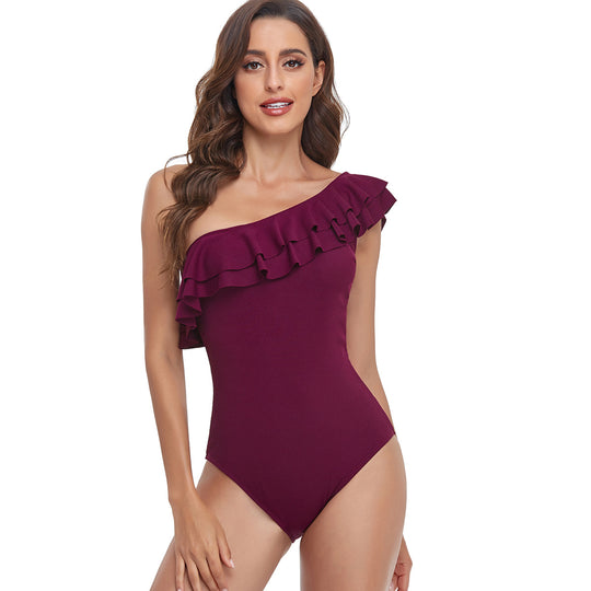 Damen Einteiliger Badeanzug mit asymmetrischem Rüschendesign R&B
