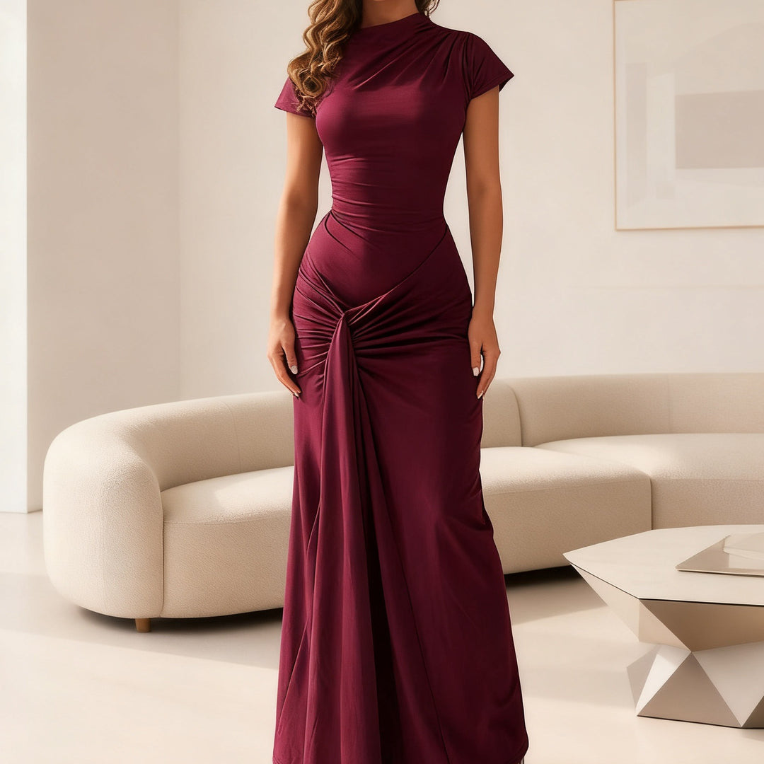 Damen Elegantes Langarm Maxi-Kleid mit Drapierung und figurformendem Schnitt R&B