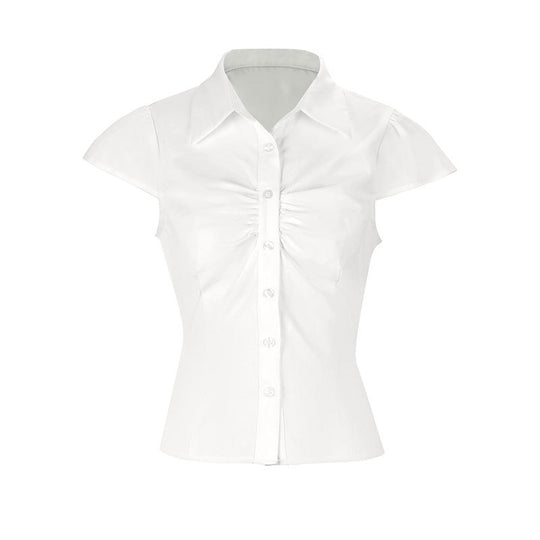 Damen elegante Bluse mit Raffung und schickem Kragen R&B
