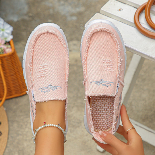 Damen lässige Slip-On Sneaker aus denimähnlichem Material R&B