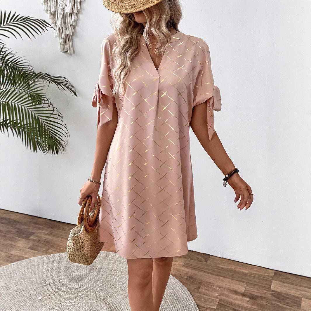 Damen lässiges Kleid mit leichten Puffärmeln R&B