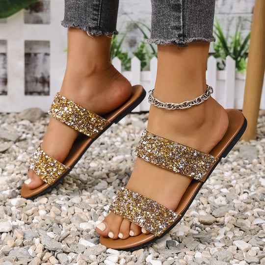 Damen modische Slide-Sandalen mit funkelnden Strassdetails R&B