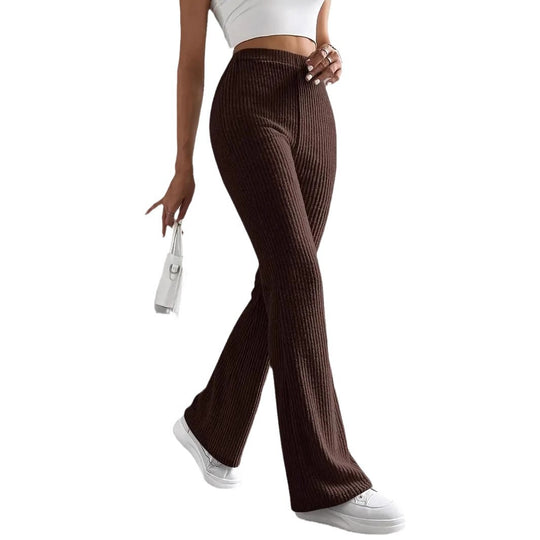 Damen Bequeme weit geschnittene Ripp-Hose mit hohem Bund R&B