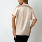 Damen elegante Satinbluse mit klassischem Kragen und umgeschlagenen Ärmeln R&B