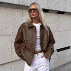 Damen Modische Kunstlederjacke im lässigen Oversized-Schnitt R&B
