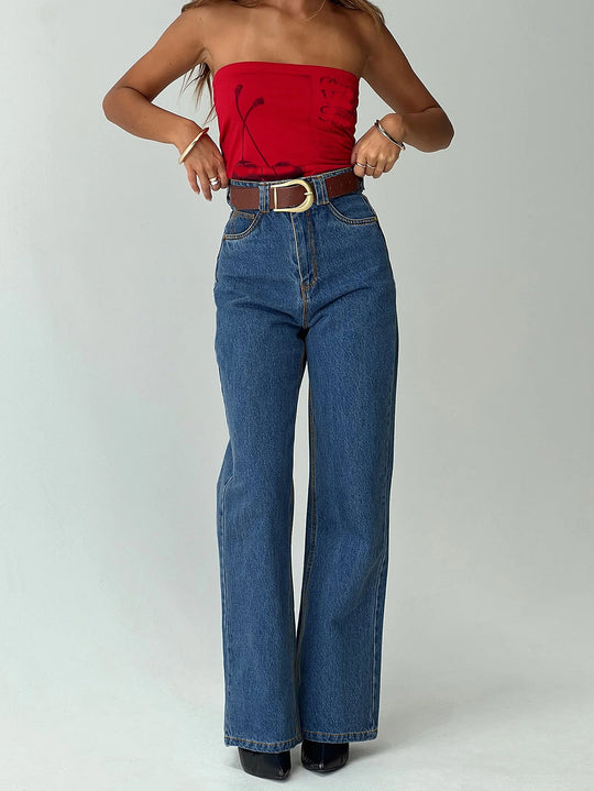 Damen High-Waist Jeans mit weitem Bein und eleganter Bundgestaltung R&B
