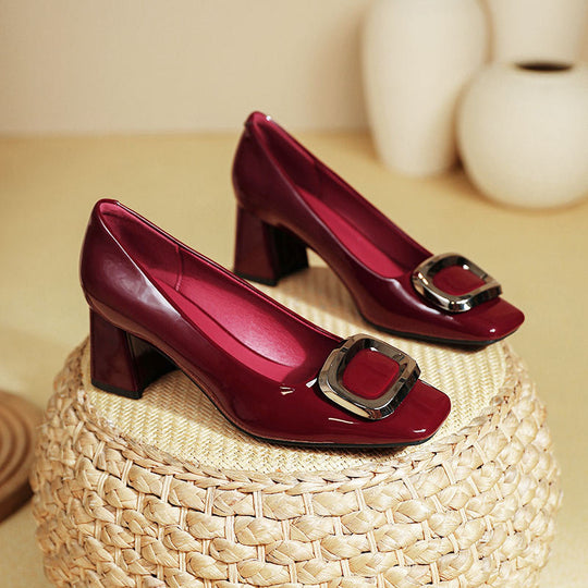 Damen elegante Plateau-Pumps mit modischer quadratischer Schnalle R&B