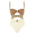 Damen Eleganter Bandeau-Einteiler Badeanzug mit modischem Ringdetail R&B