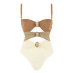 Damen Eleganter Bandeau-Einteiler Badeanzug mit modischem Ringdetail R&B