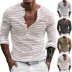 Herren Langarm-Henley-Shirt mit modischem Streifenmuster R&B