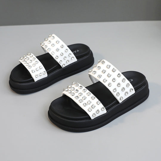Damen Glamouröse Strandsandalen mit funkelnden Kristall-Applikationen R&B