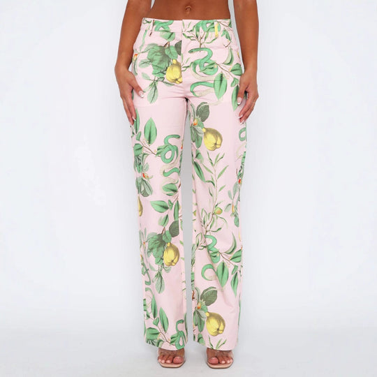 Damen lässige Cargo-Hose mit frischem botanischem Print R&B