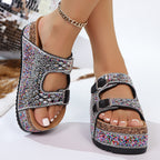 Damen Glamouröse Plateau-Sandalen mit verzierten Schnallen und rutschfester Sohle