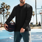 Herren Langarm-Henley-Shirt mit praktischem Knopfdesign und lässigem Schnitt R&B