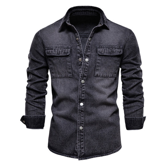 Herren Denim Hemd mit doppelten Brusttaschen und lässigem Schnitt R&B