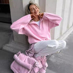 Damen Kuscheliger Fleece-Pullover mit kurzem Reißverschluss R&B