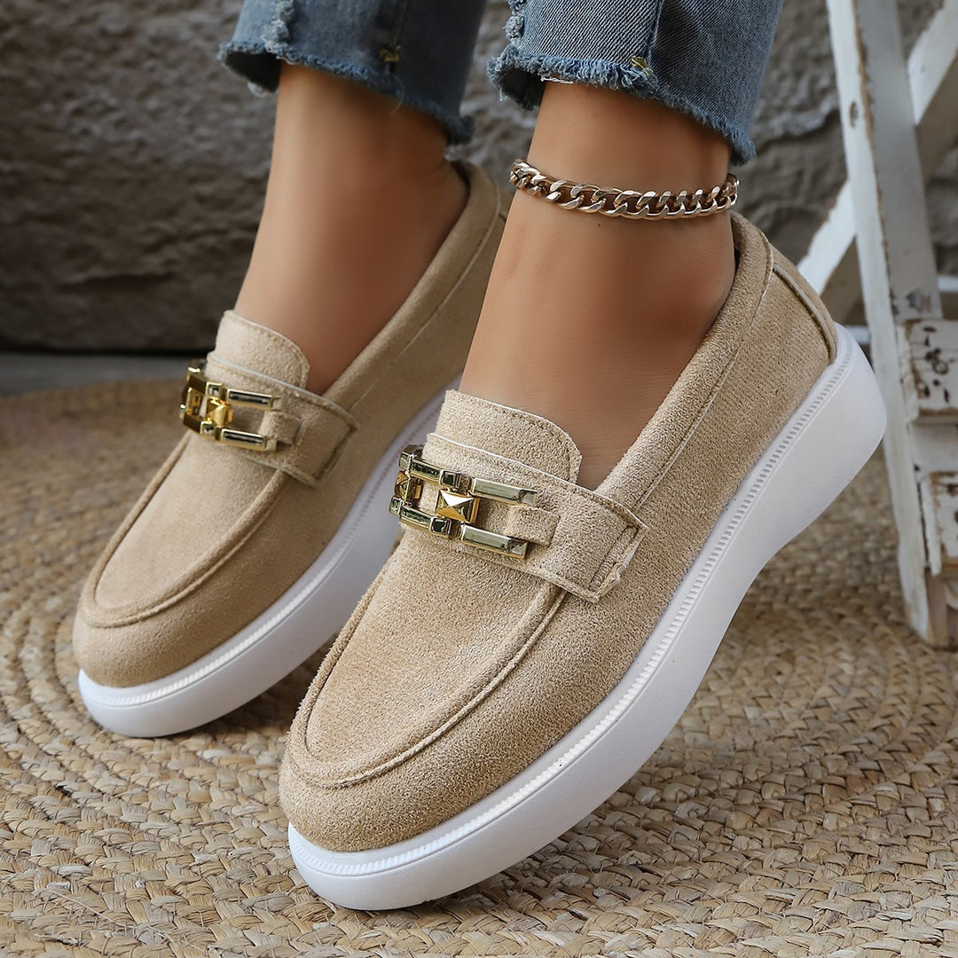 Damen Stylish Slip-On Loafer-Schuhe mit modischem Metall-Element R&B